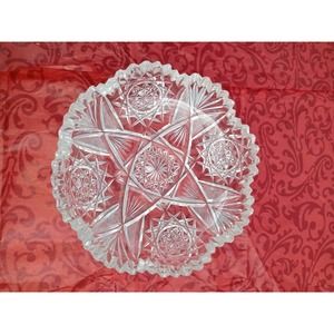 American Brilliant Cut Glass Scalloped Shallow Saw Tooth Serving Bowl